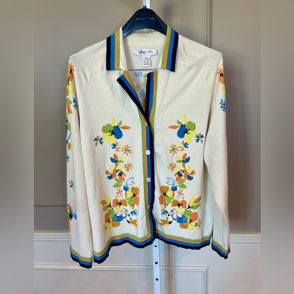 Judith Hart Y2K Vintage 3X Cardigan Sweater Floral Preppy Coastal Colorful